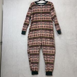 Natural Life Pajamas Womens XS Pink Fair Isle Fleece Zip One Piece Lounge